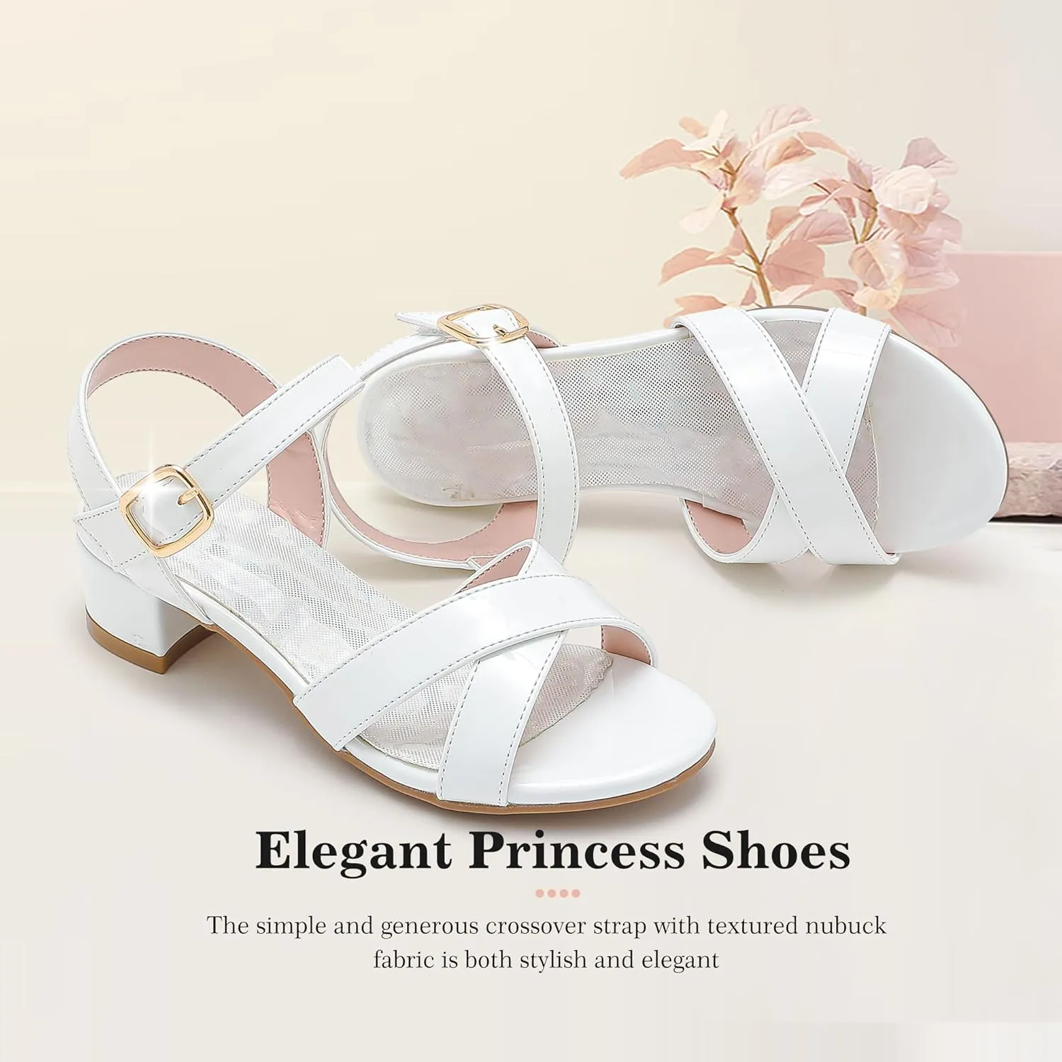 Girls Sandals Kids Heels Open Toe Ankle Strap Dress Shoes Flower Wedding Party for Toddler Little Big Kid
