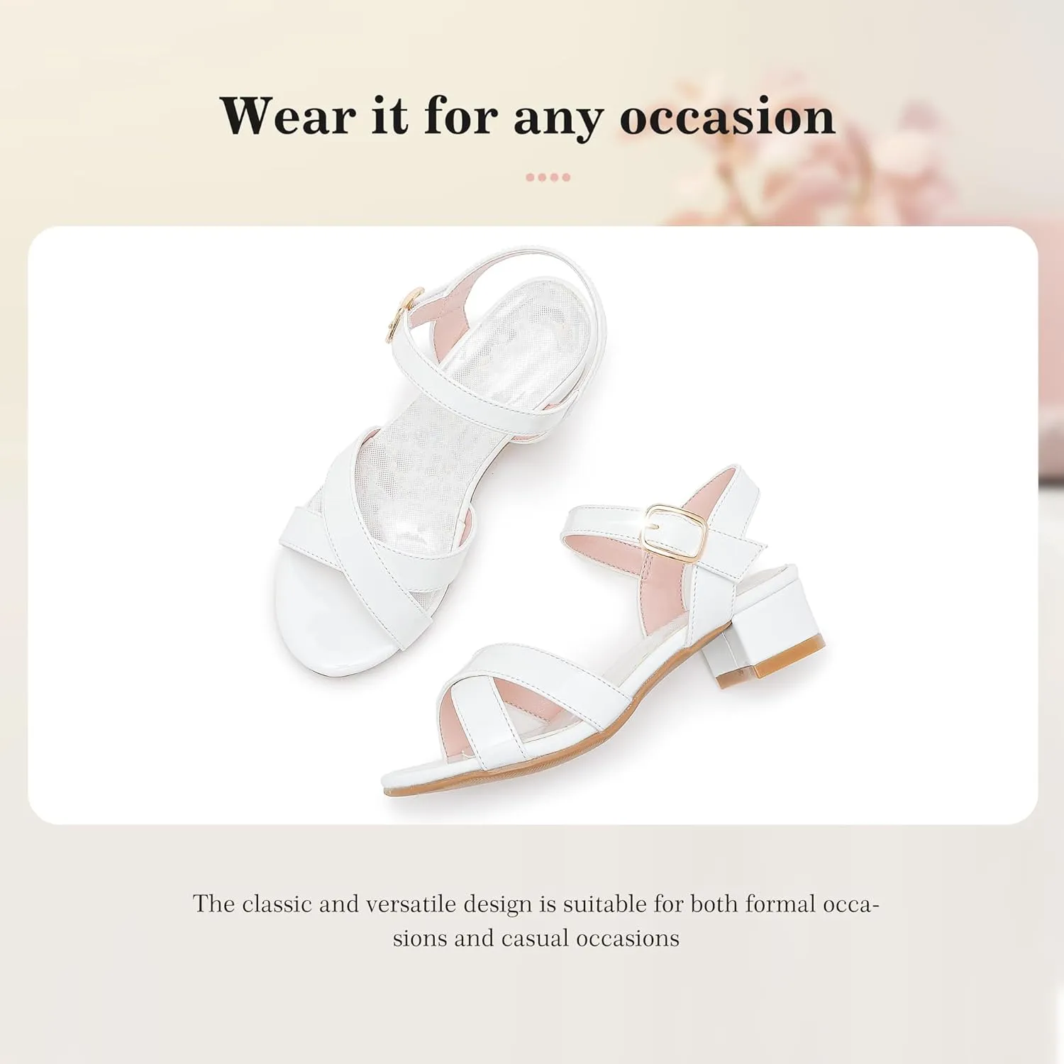 Girls Sandals Kids Heels Open Toe Ankle Strap Dress Shoes Flower Wedding Party for Toddler Little Big Kid