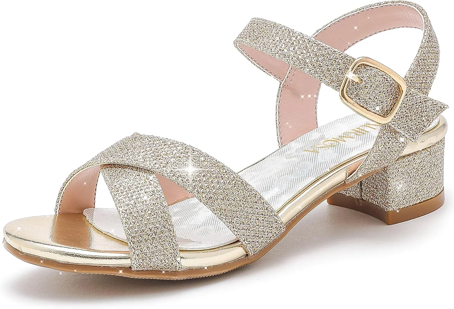 Girls Sandals Kids Heels Open Toe Ankle Strap Dress Shoes Flower Wedding Party for Toddler Little Big Kid