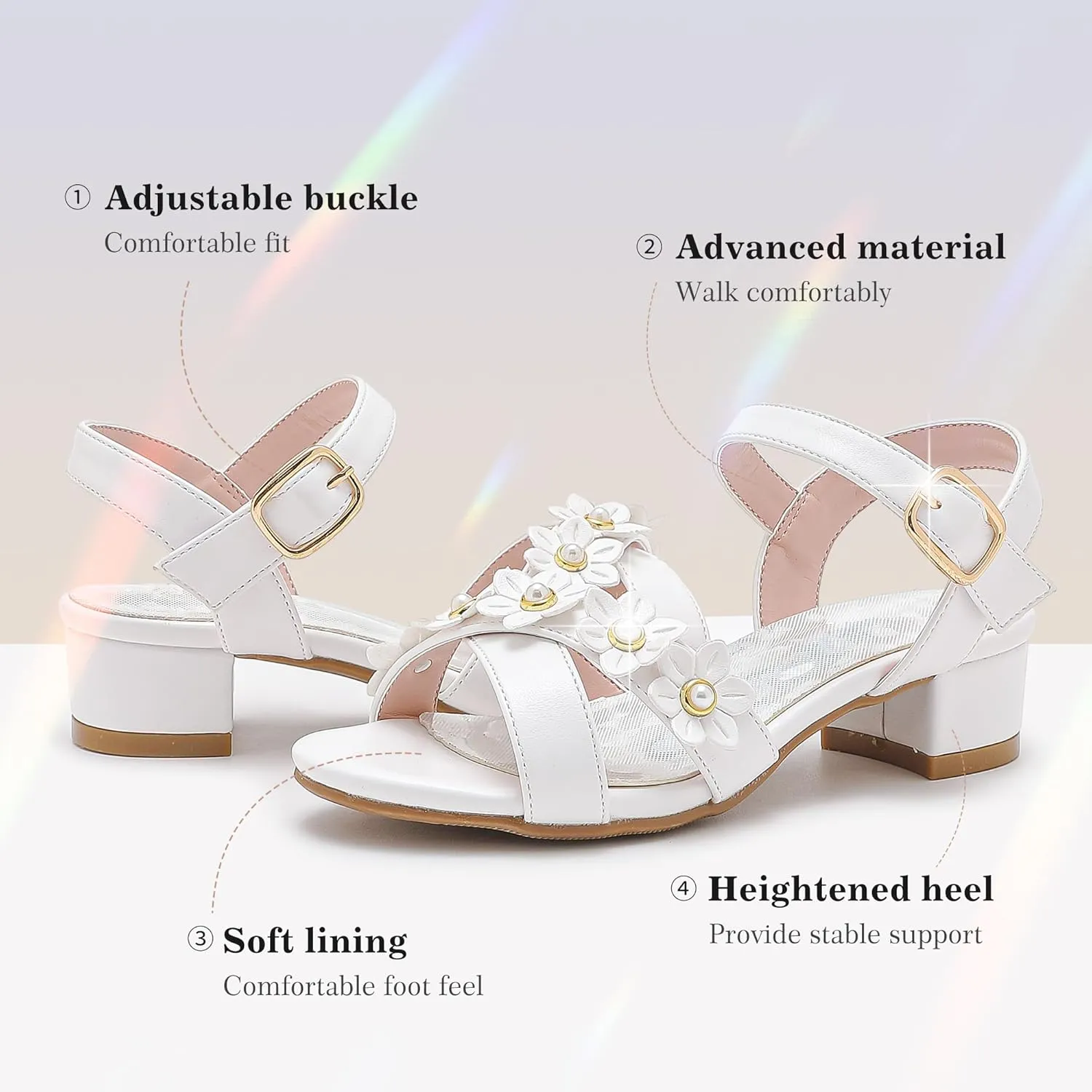 Girls Sandals Kids Heels Open Toe Ankle Strap Dress Shoes Flower Wedding Party for Toddler Little Big Kid