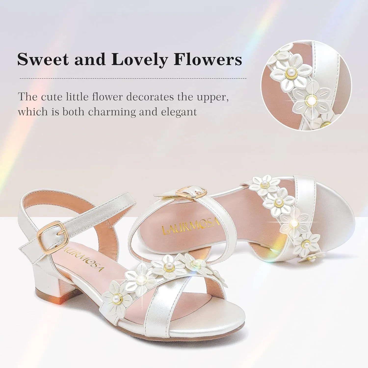 Girls Sandals Kids Heels Open Toe Ankle Strap Dress Shoes Flower Wedding Party for Toddler Little Big Kid