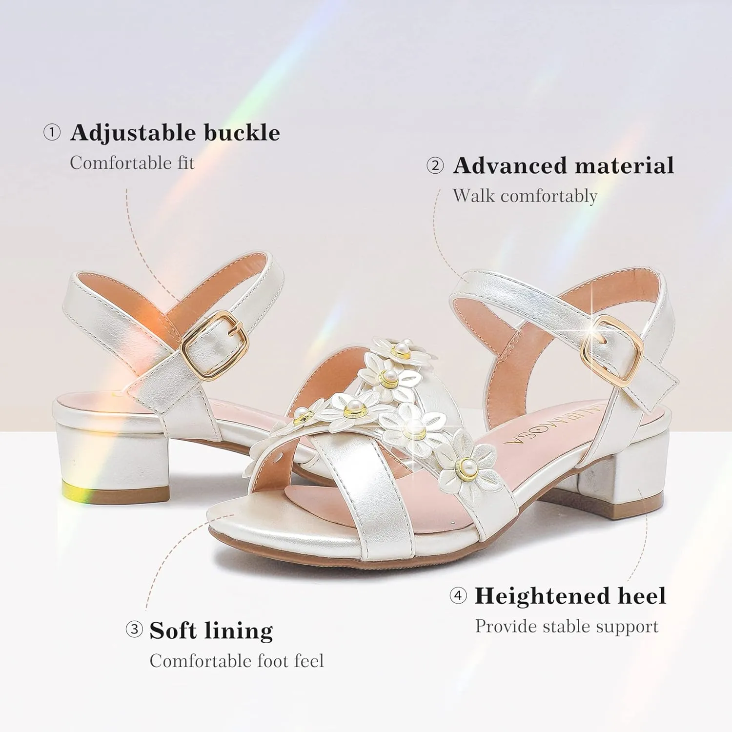 Girls Sandals Kids Heels Open Toe Ankle Strap Dress Shoes Flower Wedding Party for Toddler Little Big Kid