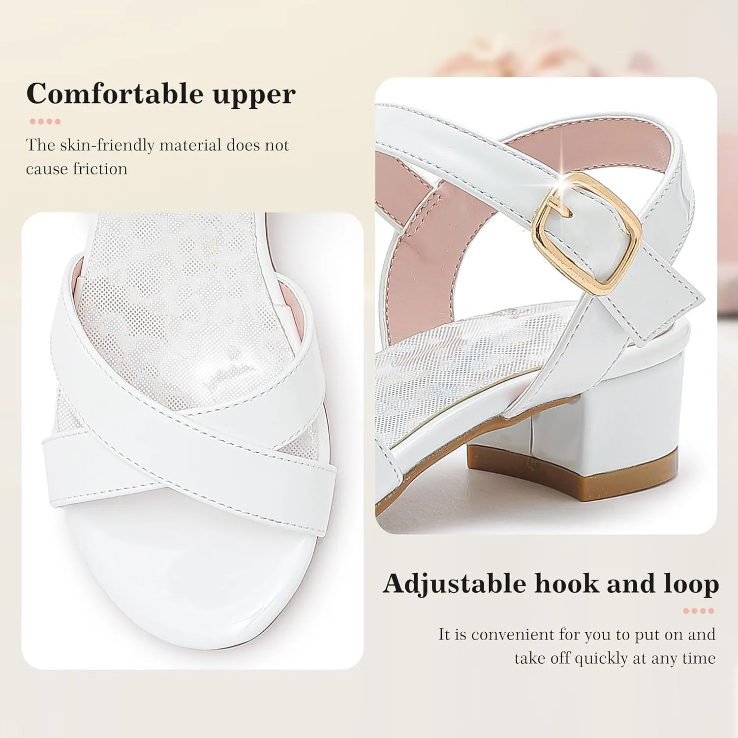 Girls Sandals Kids Heels Open Toe Ankle Strap Dress Shoes Flower Wedding Party for Toddler Little Big Kid