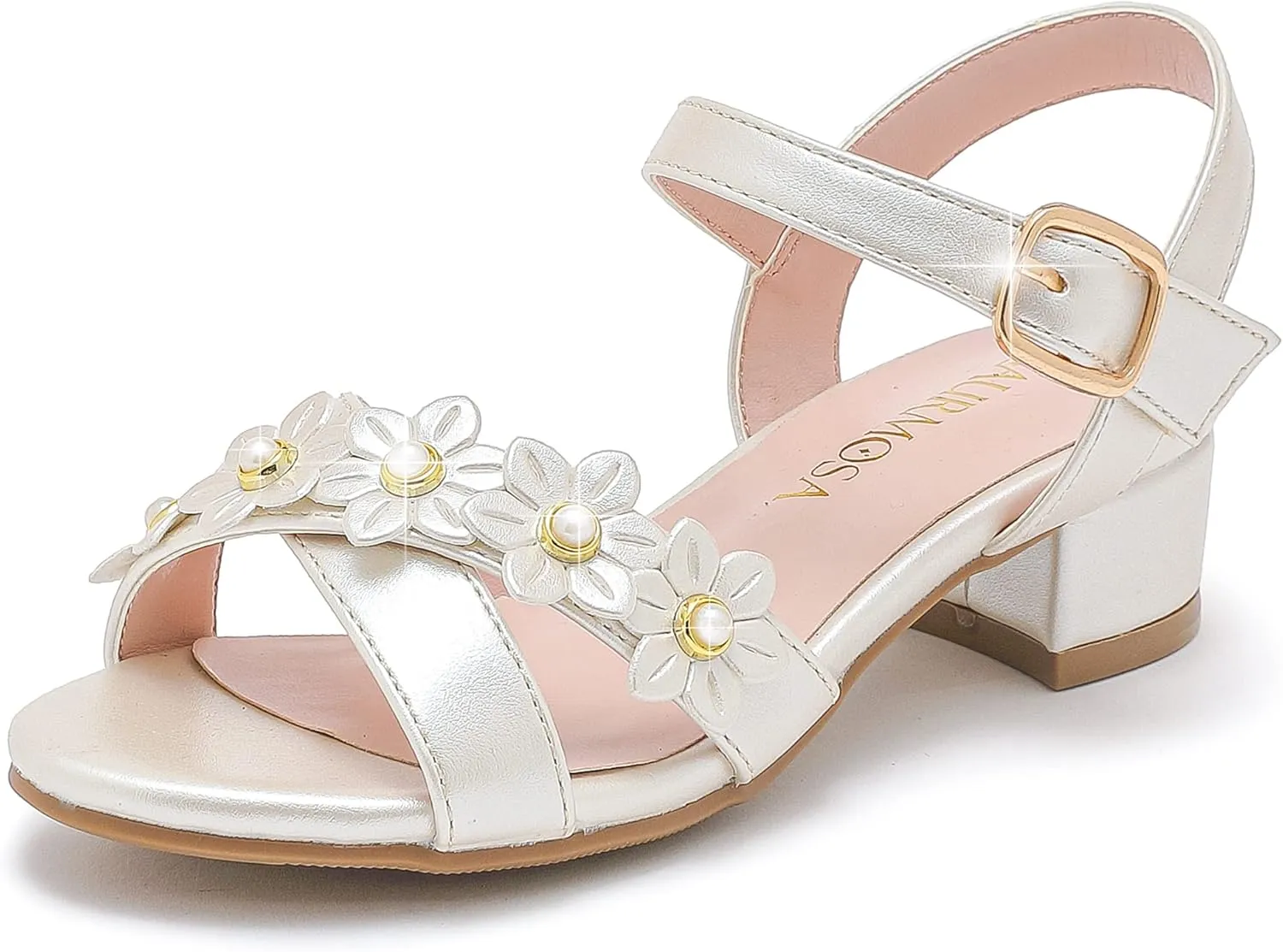 Girls Sandals Kids Heels Open Toe Ankle Strap Dress Shoes Flower Wedding Party for Toddler Little Big Kid