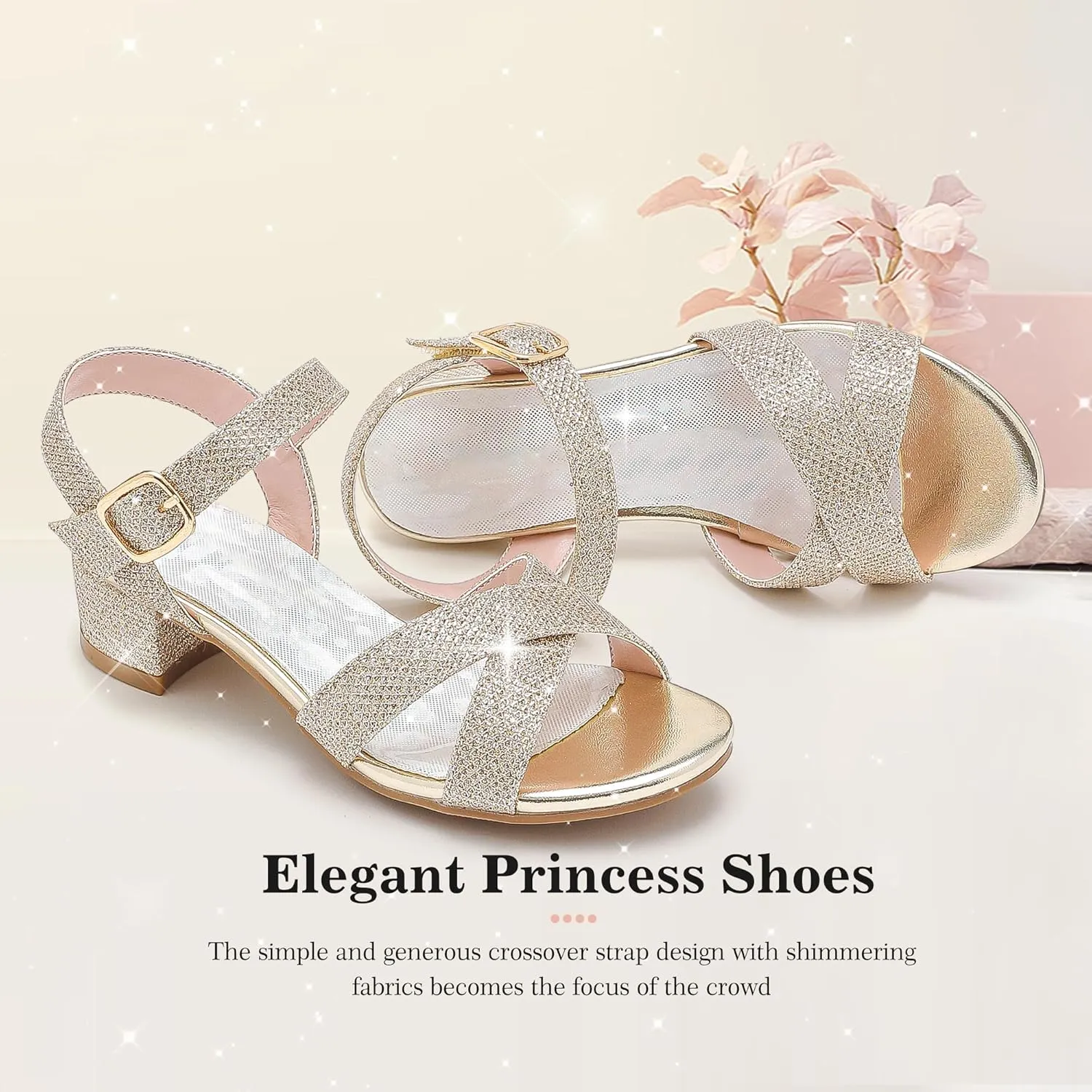 Girls Sandals Kids Heels Open Toe Ankle Strap Dress Shoes Flower Wedding Party for Toddler Little Big Kid