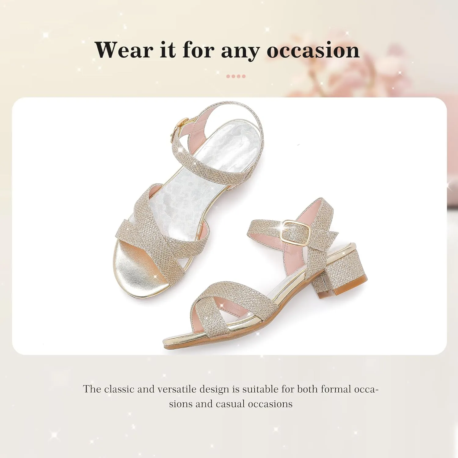 Girls Sandals Kids Heels Open Toe Ankle Strap Dress Shoes Flower Wedding Party for Toddler Little Big Kid