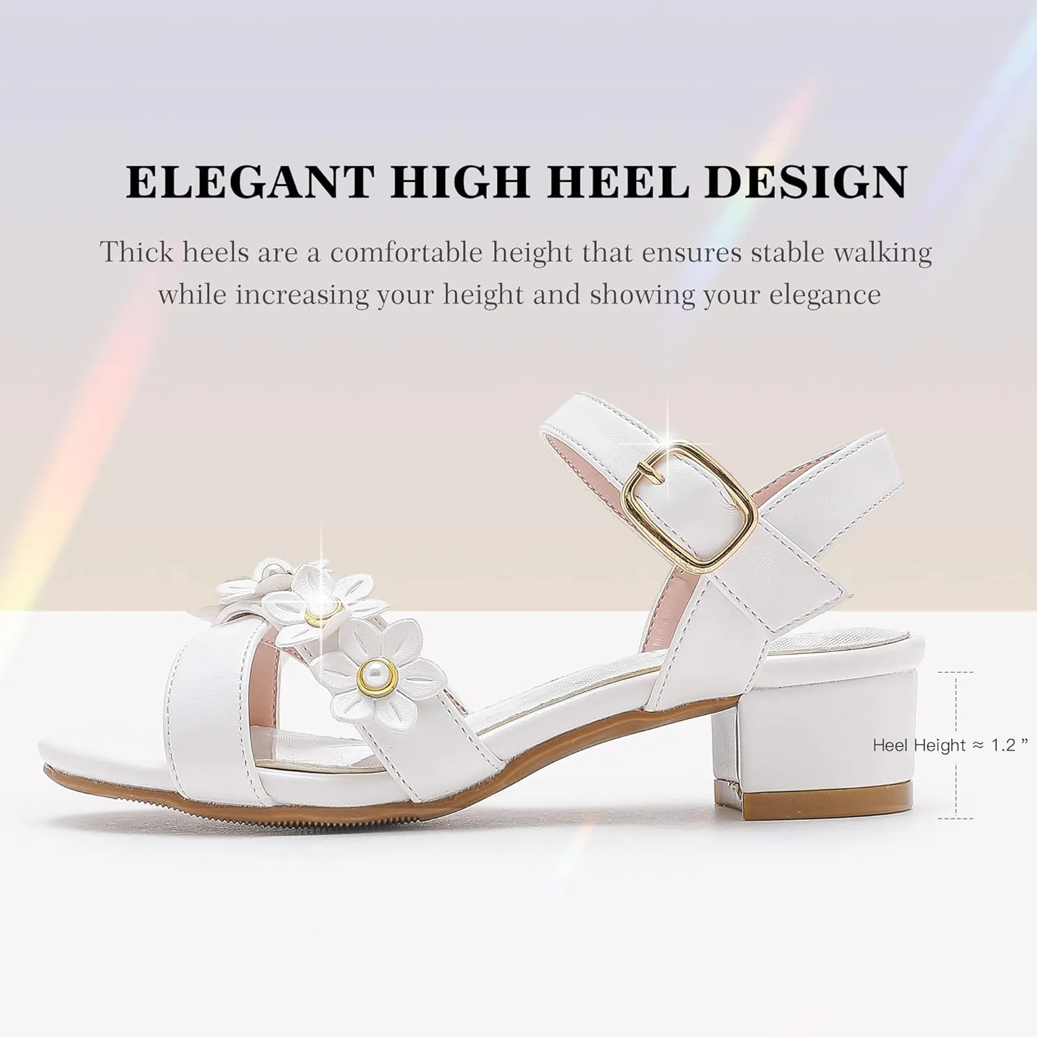 Girls Sandals Kids Heels Open Toe Ankle Strap Dress Shoes Flower Wedding Party for Toddler Little Big Kid