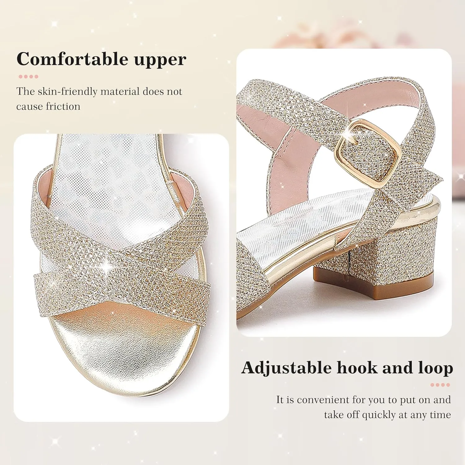 Girls Sandals Kids Heels Open Toe Ankle Strap Dress Shoes Flower Wedding Party for Toddler Little Big Kid