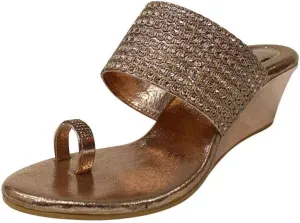 Gold Ethic Sandal Traditional Indian Sandal Shoes Handmade Shoes Wedge Heel Sandal Ladies Shoes