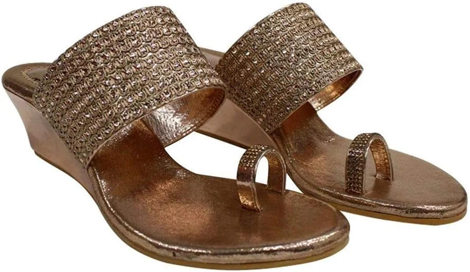 Gold Ethic Sandal Traditional Indian Sandal Shoes Handmade Shoes Wedge Heel Sandal Ladies Shoes