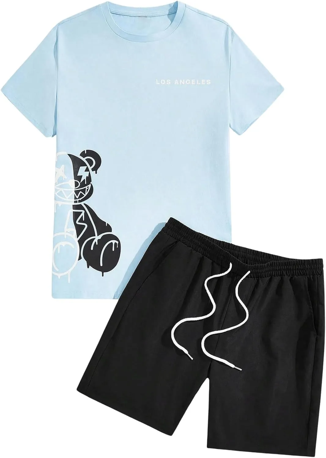 GORGLITTER Men's Letter Graphic Print T Shirts Short Sleeve Top & Shorts Casual Two Piece Sets