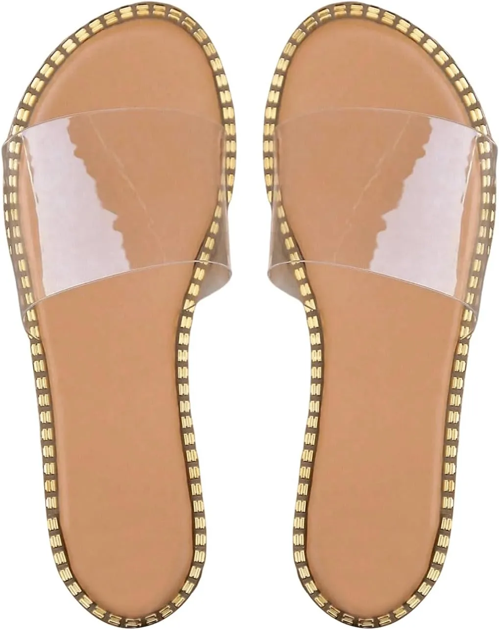 GORGLITTER Women's Metallic Clear Sandals Dressy Summer Transparent Open Toe Slip On Slides Vacation Beach Flats Sandal