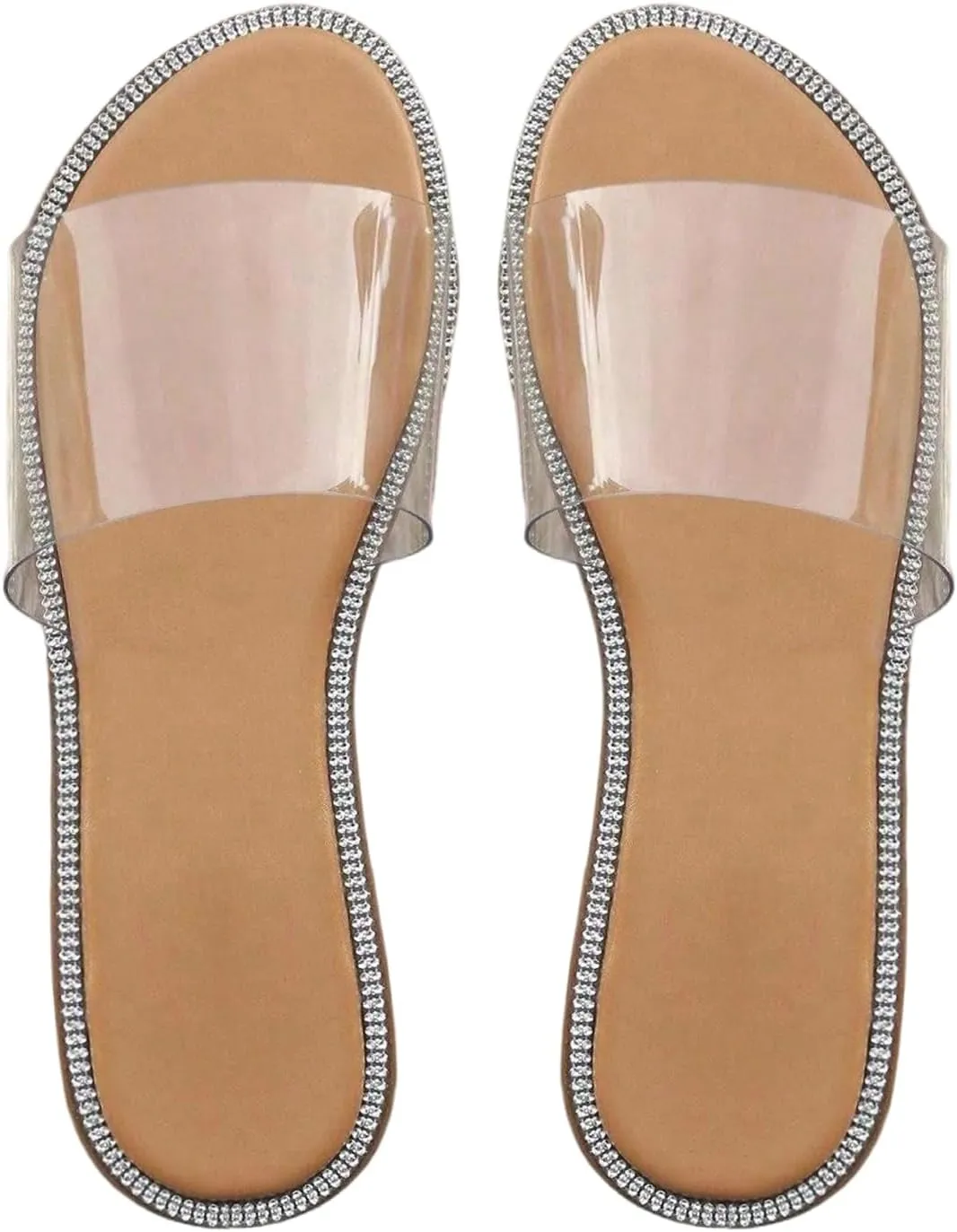 GORGLITTER Women's Metallic Clear Sandals Dressy Summer Transparent Open Toe Slip On Slides Vacation Beach Flats Sandal