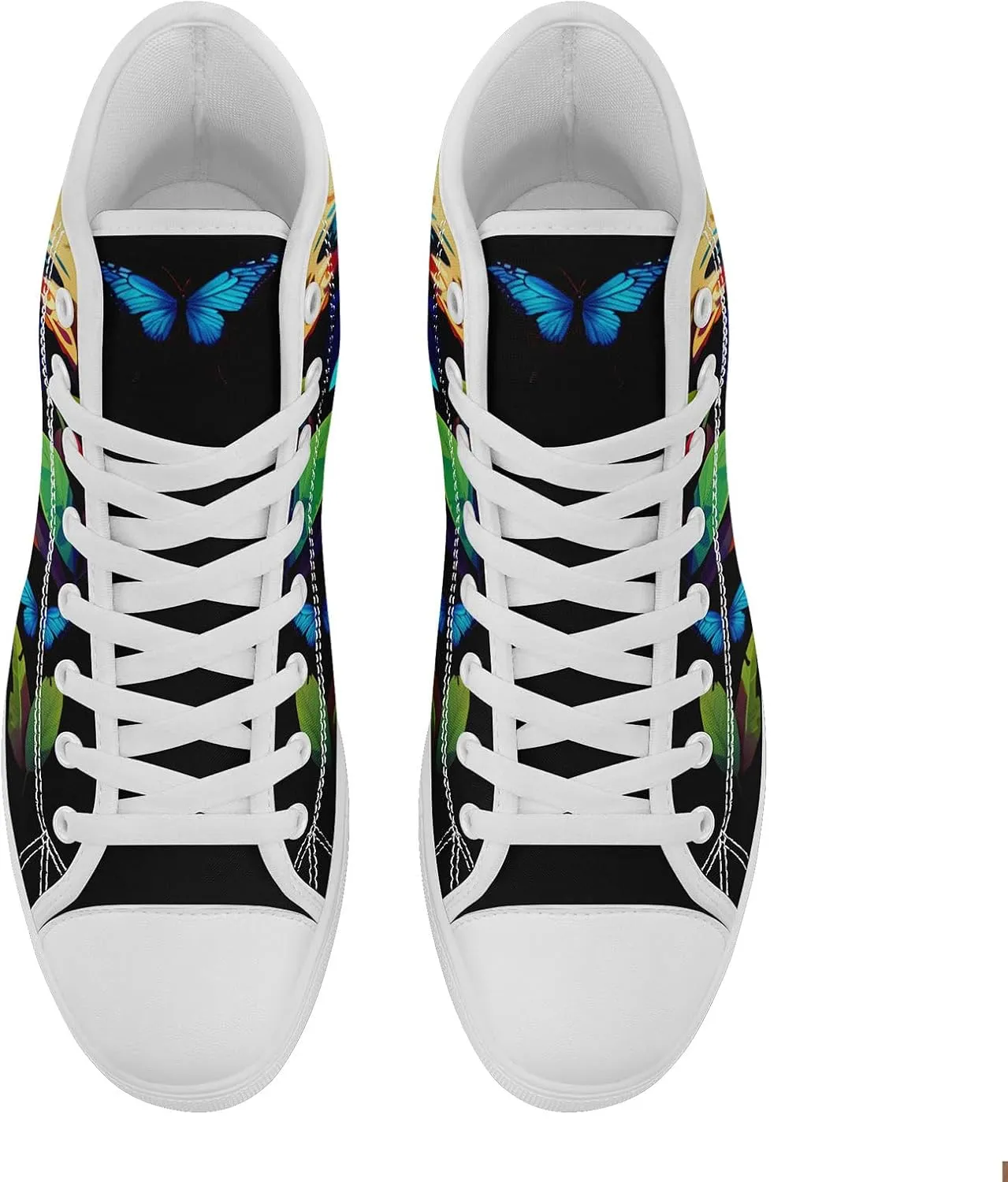 Gothic Skull High Top Canvas Sneakers for Men Women Butterflies Flames Flower Vivid Lace up Flat Casual Walking Shoes