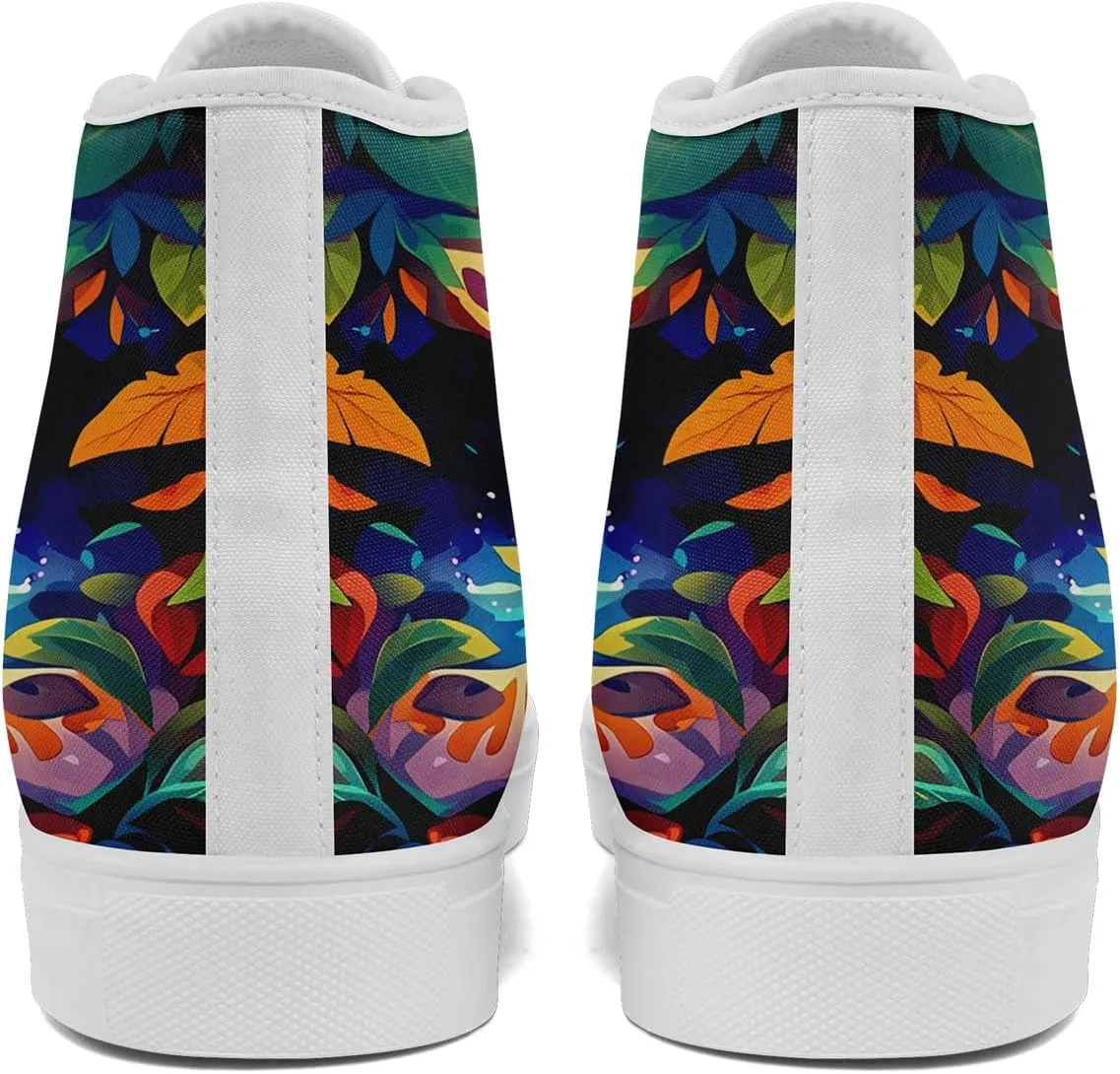 Gothic Skull High Top Canvas Sneakers for Men Women Butterflies Flames Flower Vivid Lace up Flat Casual Walking Shoes