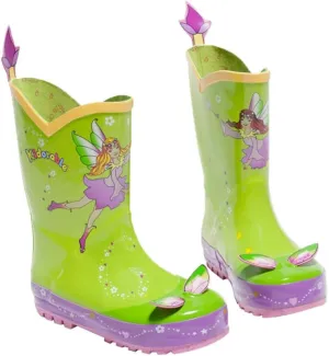Green Fairy Natural Rubber Rain Boots w/Fun Flower Pull On Heel Tab