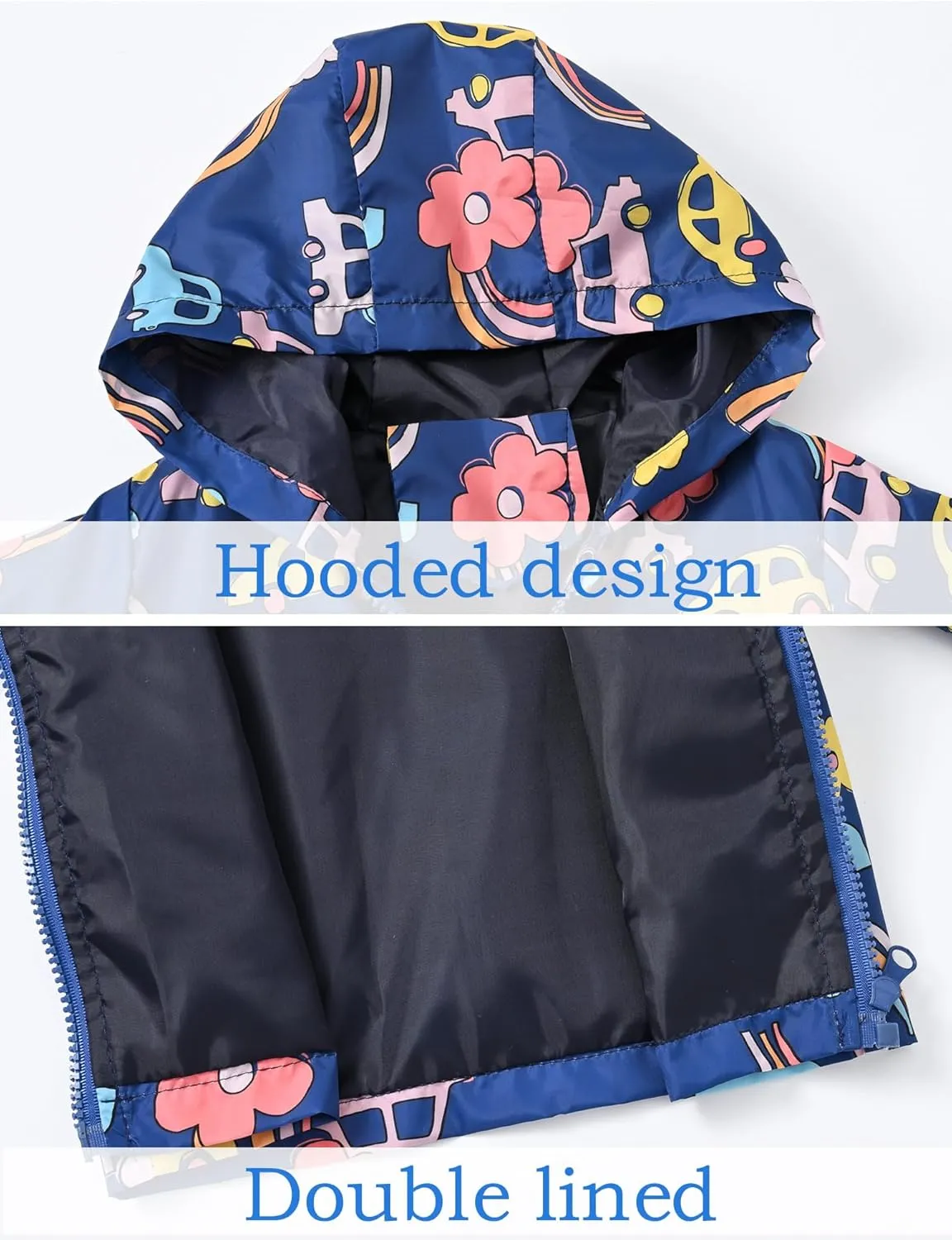 Happy Cherry Toddler Baby Casual Cartoon Prints Windbreaker Hoodie Coat Lightweight Casual Jacket 1-5T