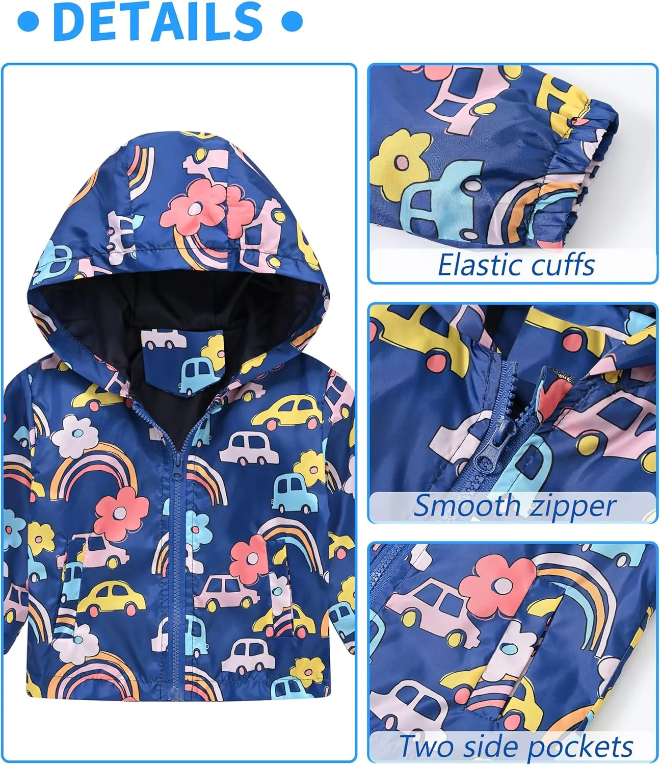Happy Cherry Toddler Baby Casual Cartoon Prints Windbreaker Hoodie Coat Lightweight Casual Jacket 1-5T