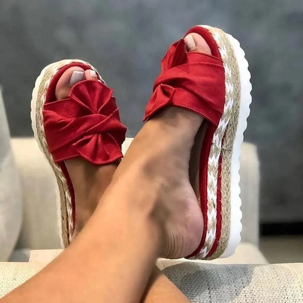 Hbeylia Espadrilles Bowknot Flat Sandals For Women Slip-On Open Toe Platform Wedge Flip Flops Slippers Summer Casual Shoes Beach Boho Traval Vacation Indoor Outdoor Slides