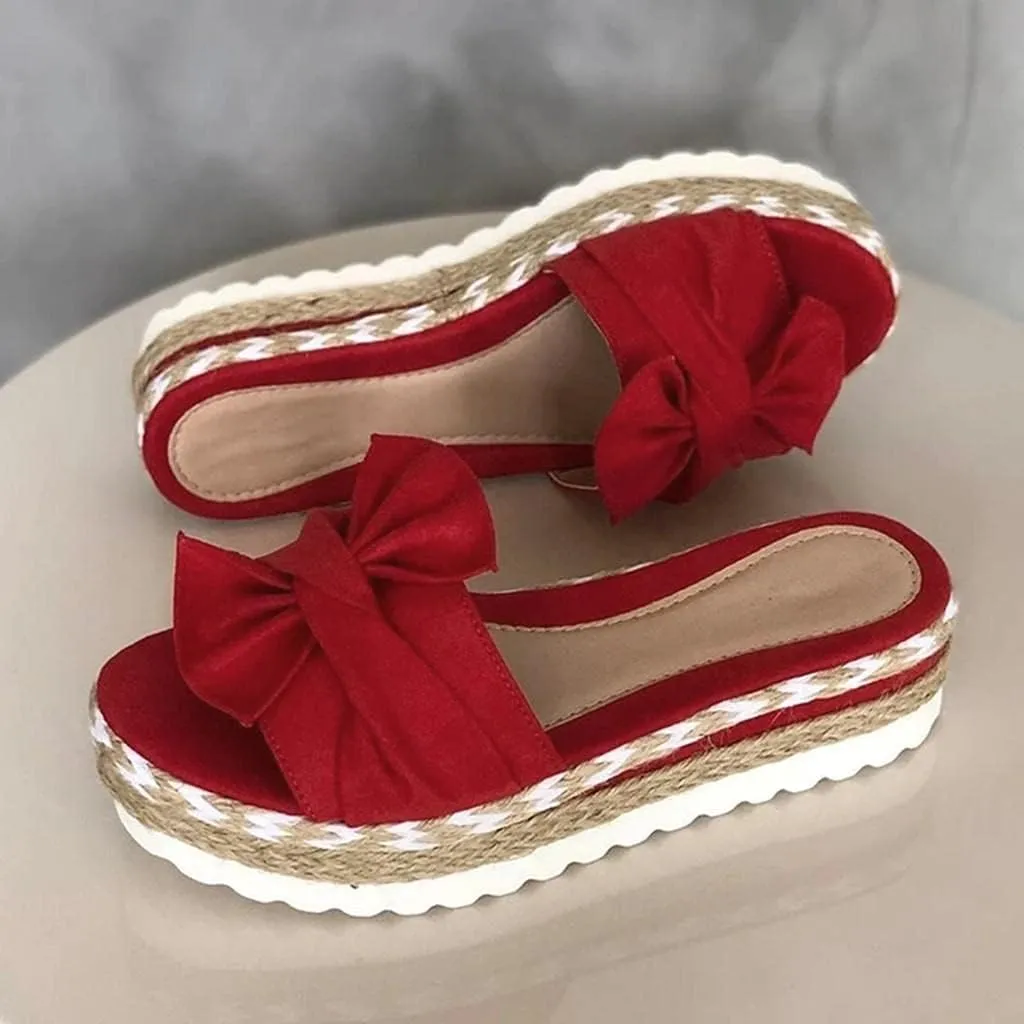 Hbeylia Espadrilles Bowknot Flat Sandals For Women Slip-On Open Toe Platform Wedge Flip Flops Slippers Summer Casual Shoes Beach Boho Traval Vacation Indoor Outdoor Slides
