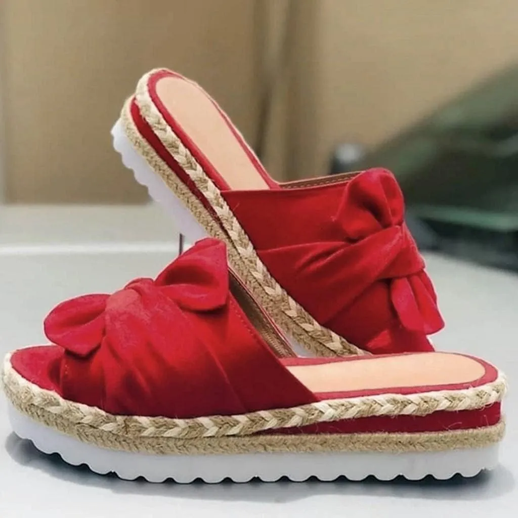 Hbeylia Espadrilles Bowknot Flat Sandals For Women Slip-On Open Toe Platform Wedge Flip Flops Slippers Summer Casual Shoes Beach Boho Traval Vacation Indoor Outdoor Slides