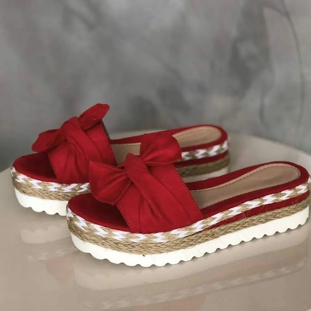 Hbeylia Espadrilles Bowknot Flat Sandals For Women Slip-On Open Toe Platform Wedge Flip Flops Slippers Summer Casual Shoes Beach Boho Traval Vacation Indoor Outdoor Slides