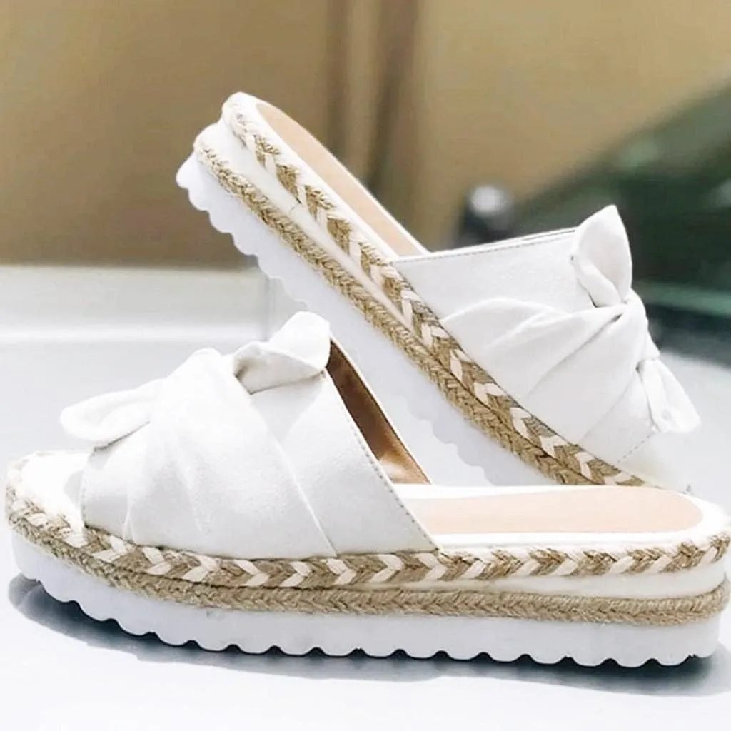 Hbeylia Espadrilles Bowknot Flat Sandals For Women Slip-On Open Toe Platform Wedge Flip Flops Slippers Summer Casual Shoes Beach Boho Traval Vacation Indoor Outdoor Slides