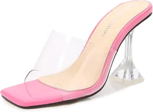 Hee grand Women Summer Clear Heels Slide-Sandals Transparent Peep Toe Stiletto Wedding Party Dress Shoes