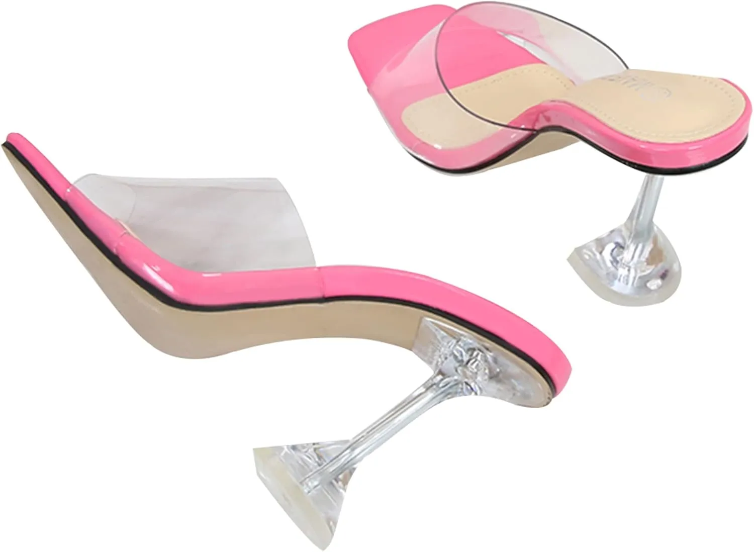 Hee grand Women Summer Clear Heels Slide-Sandals Transparent Peep Toe Stiletto Wedding Party Dress Shoes