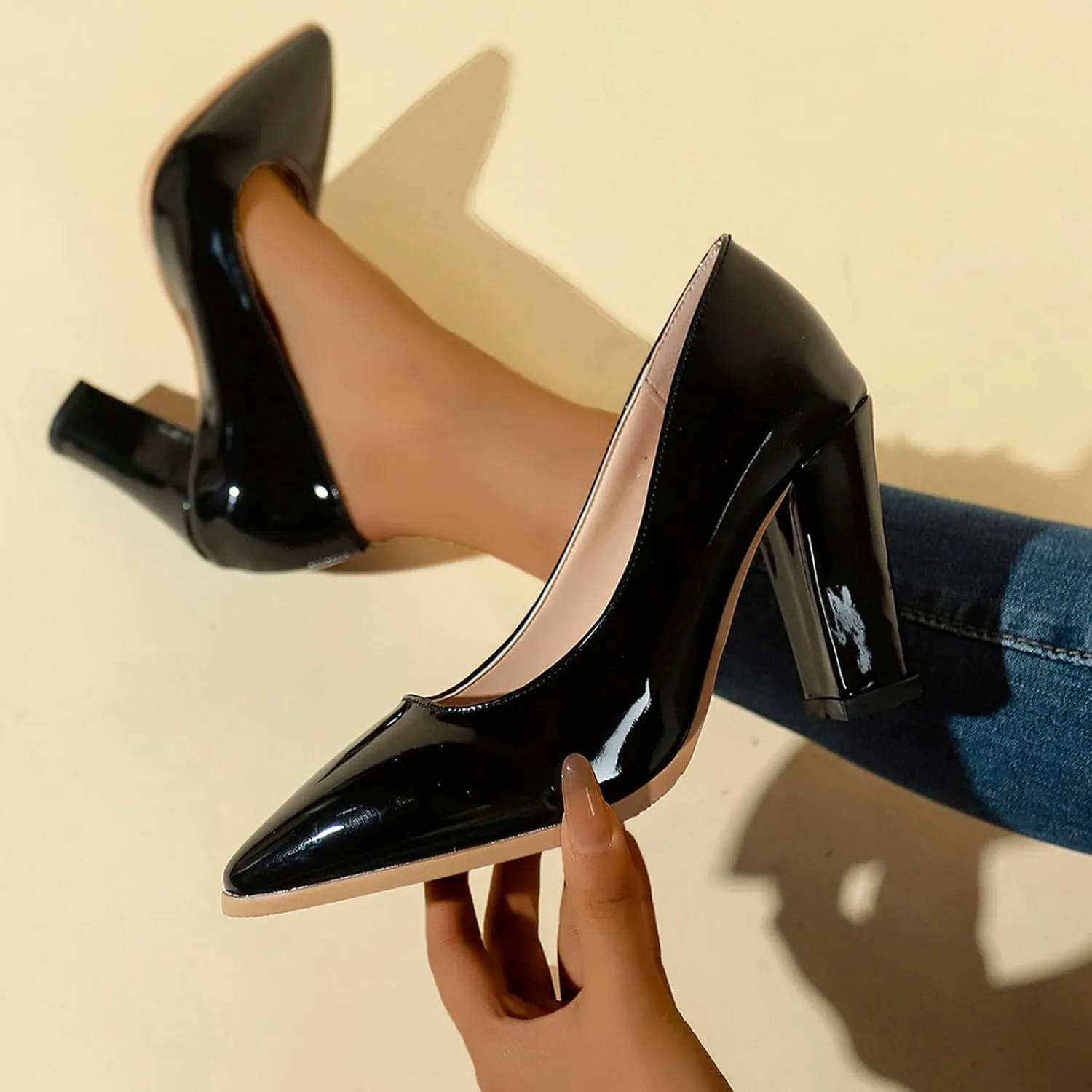 Heeled Mary Janes for Women Pointed Toe Office Shoe Closed Toe Block Heels Dress Shoes Elegant Work Shoes Loafers