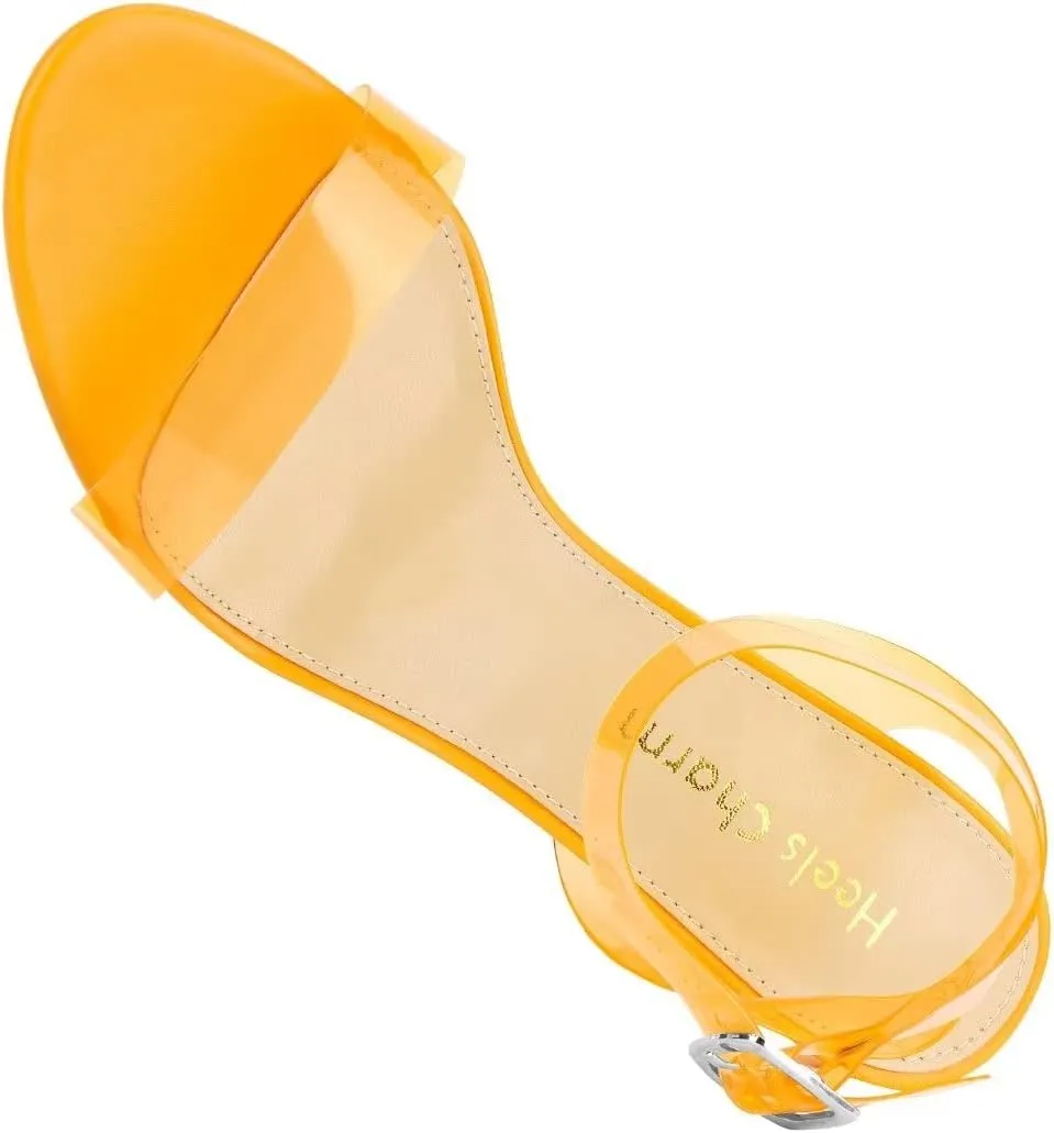 Heels Charm Women's Strappy Clear Chunky Clear Block Low Heeled Sandals 2 Inches Open Toe Ankle Strap High Heel Dress Sandals Daily Work Party Sandal Shoes