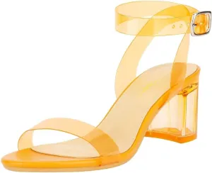 Heels Charm Women's Strappy Clear Chunky Clear Block Low Heeled Sandals 2 Inches Open Toe Ankle Strap High Heel Dress Sandals Daily Work Party Sandal Shoes