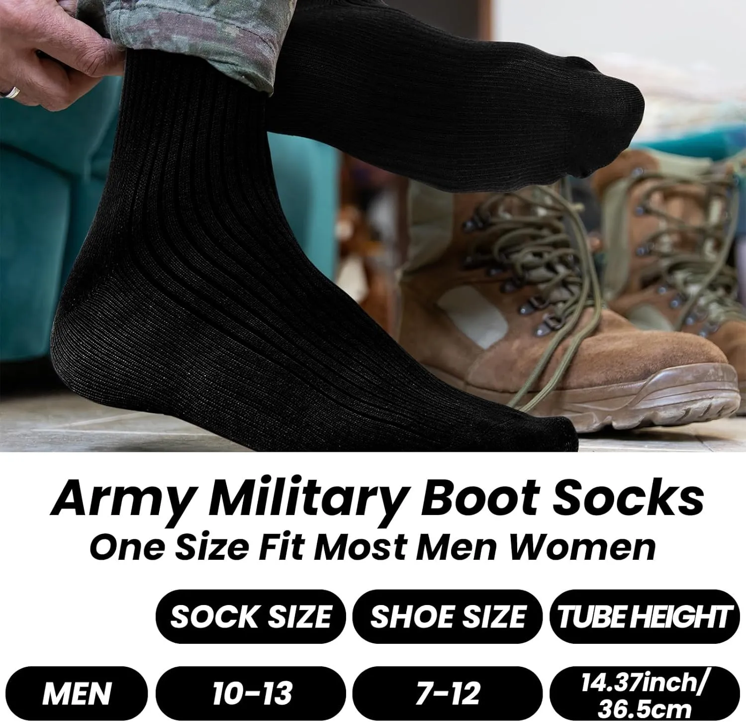 Hercicy 10 Pairs Us Army Military Boot Socks for Men Cotton Military Crew Army Socks for Trekking Hiking Outdoor Activities