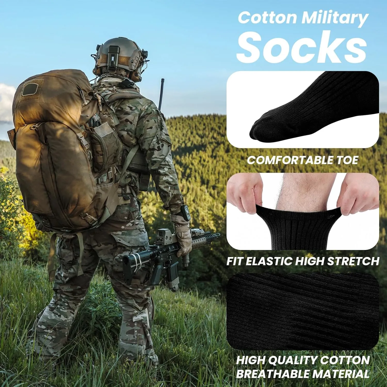 Hercicy 10 Pairs Us Army Military Boot Socks for Men Cotton Military Crew Army Socks for Trekking Hiking Outdoor Activities