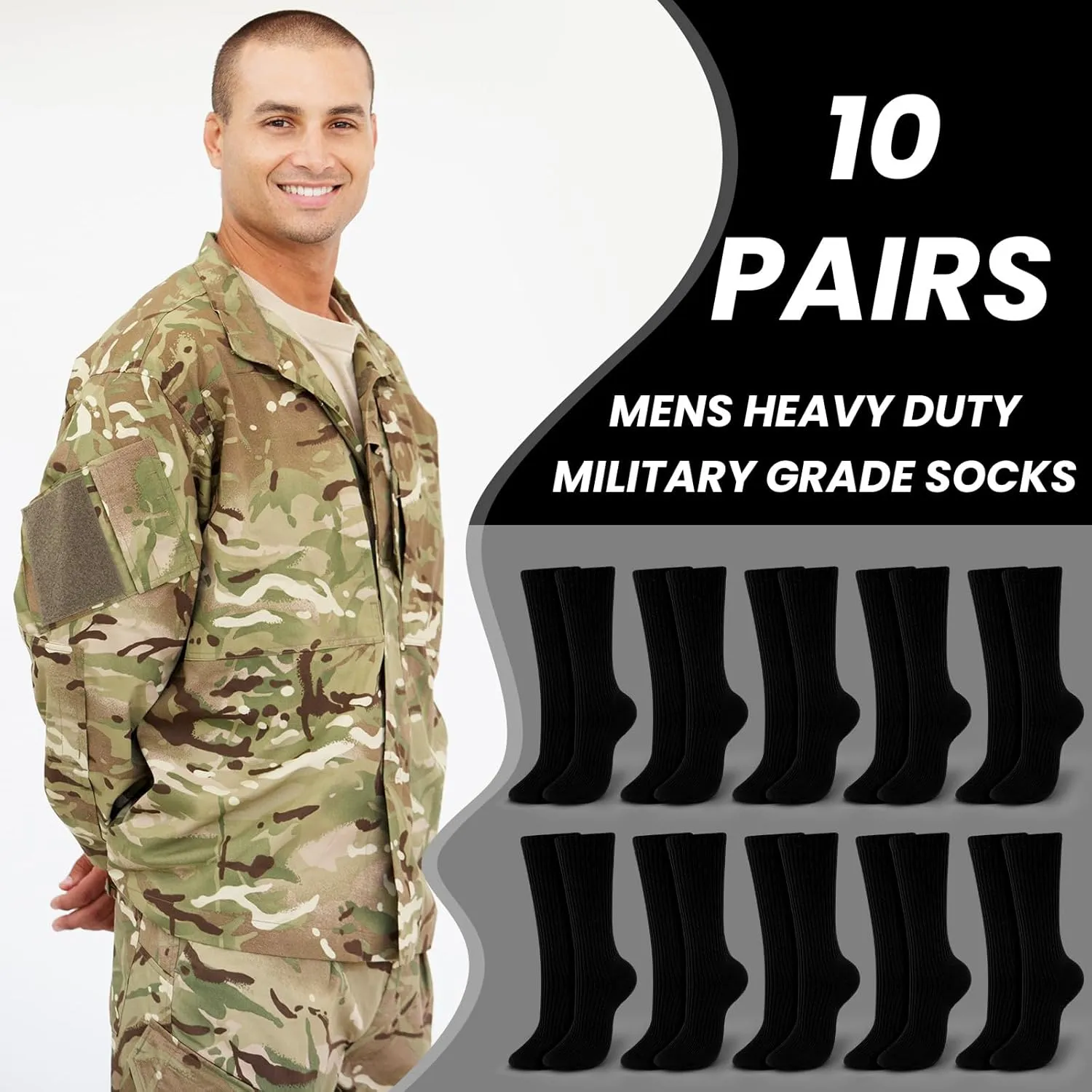 Hercicy 10 Pairs Us Army Military Boot Socks for Men Cotton Military Crew Army Socks for Trekking Hiking Outdoor Activities