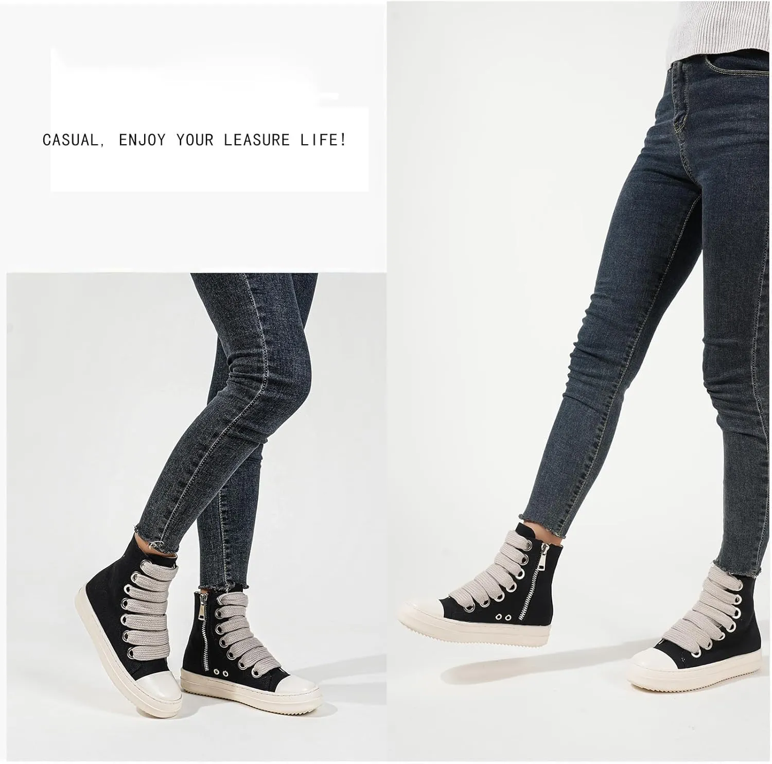 High Top Sneakers for Women Lace Up PU Leather Platform Sneakers Thick Sole Comfort Walking Shoes with Zipper