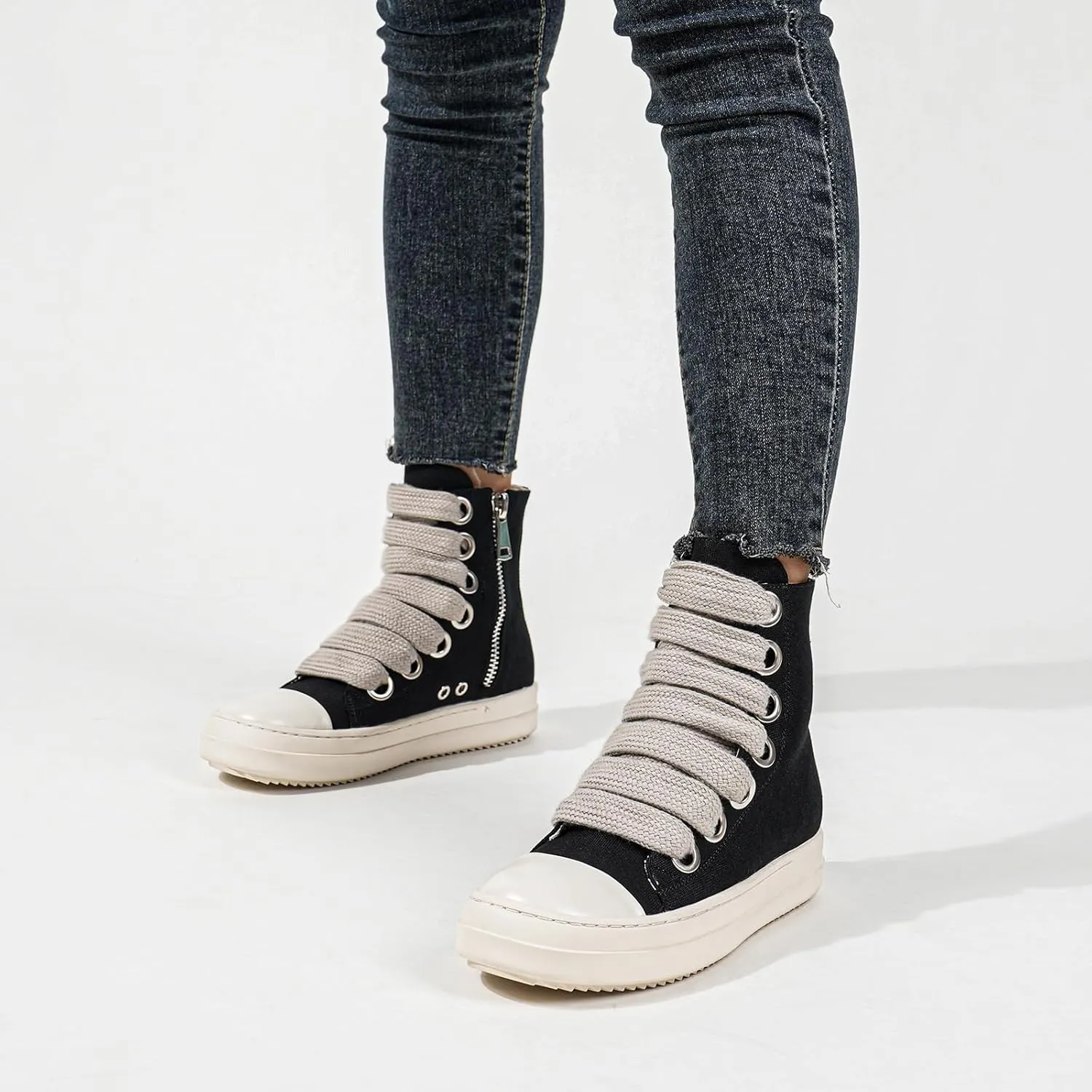 High Top Sneakers for Women Lace Up PU Leather Platform Sneakers Thick Sole Comfort Walking Shoes with Zipper