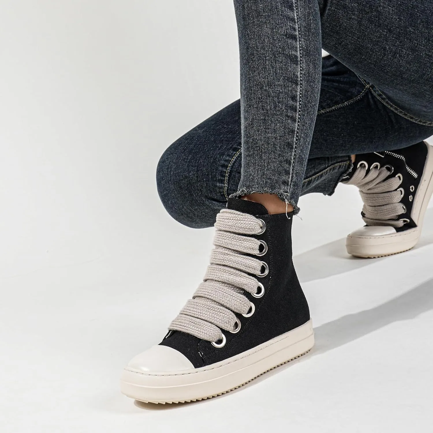 High Top Sneakers for Women Lace Up PU Leather Platform Sneakers Thick Sole Comfort Walking Shoes with Zipper