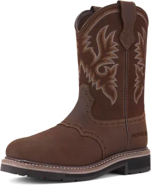 HISEA NINGO Men's Western Cowboy Boots Waterproof Square Toe Steel/Soft Toe Work Boots Men's Slip On Pull On Safety Toe Leather Work Boots for Construction Farming