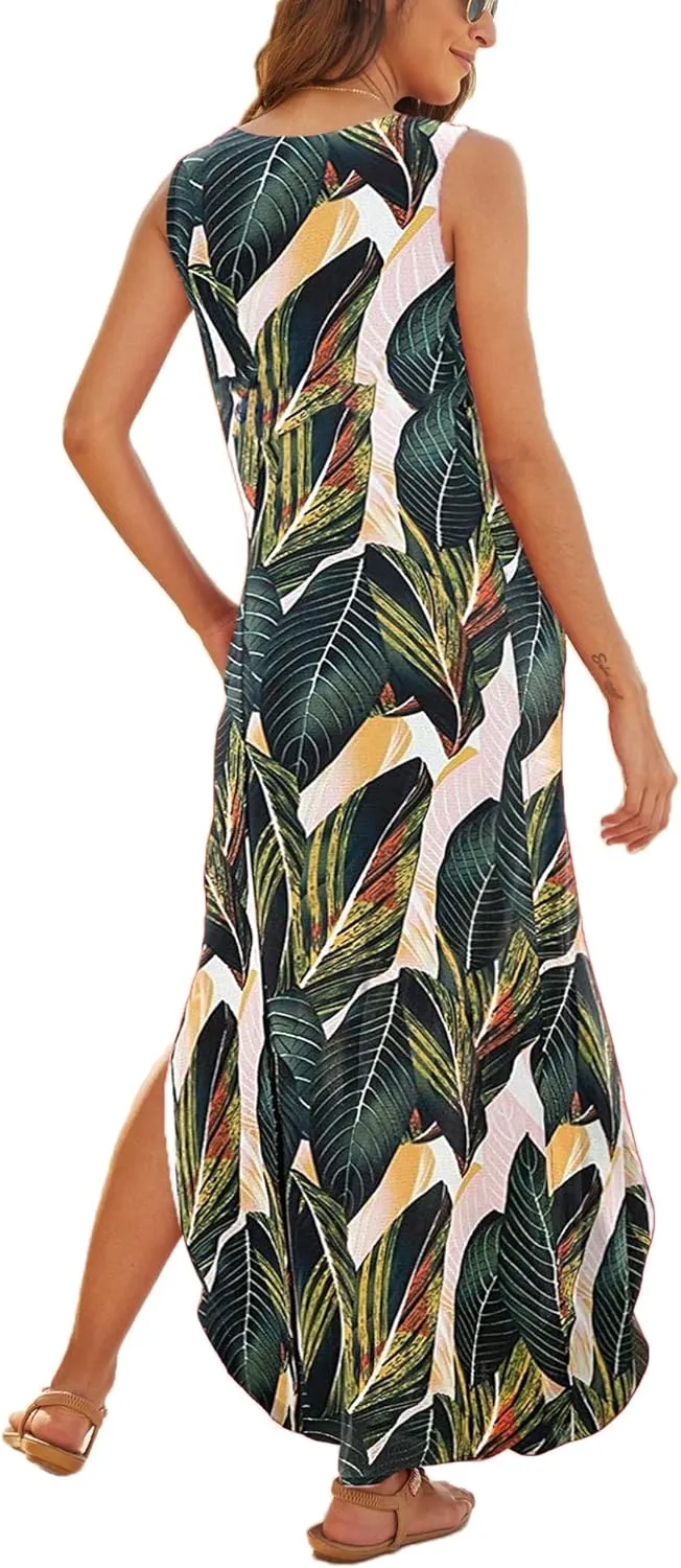 Hount Women's Casual Summer Sleeveless Dress Loose Split Maxi Dresses with Pockets