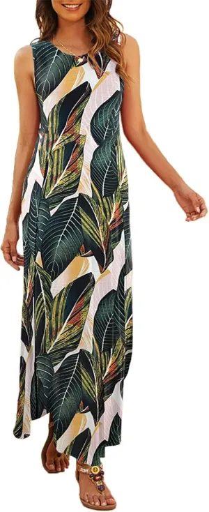 Hount Women's Casual Summer Sleeveless Dress Loose Split Maxi Dresses with Pockets