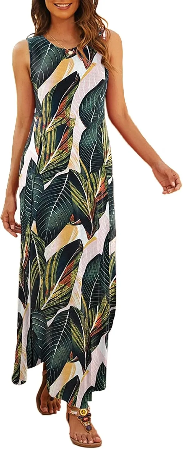 Hount Women's Casual Summer Sleeveless Dress Loose Split Maxi Dresses with Pockets