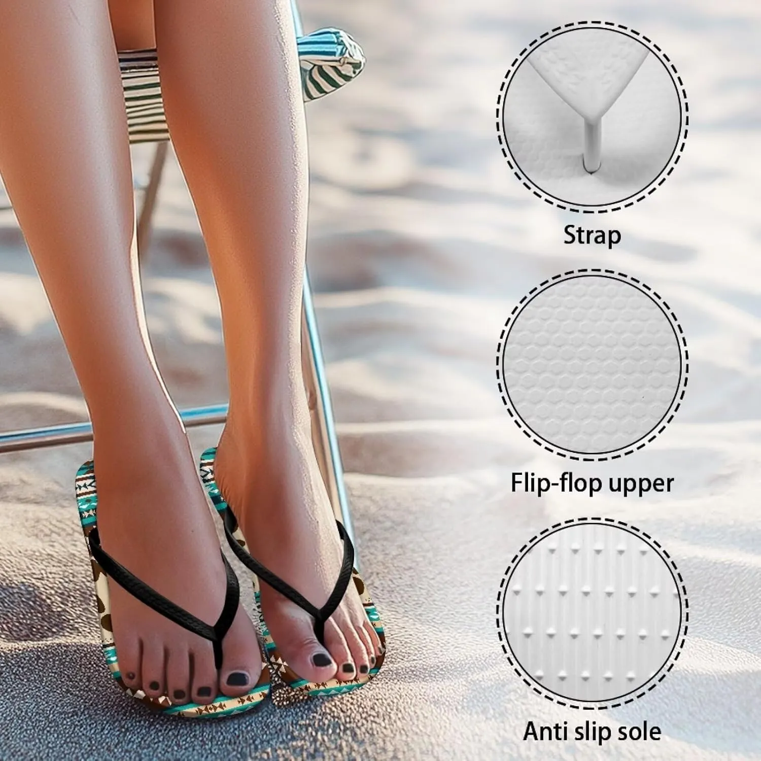 Howilath Gothic Skull Print Women Flip Flops Pool Beach Thong Sandals Soft Bathroom Shower Shoes with Arch Support