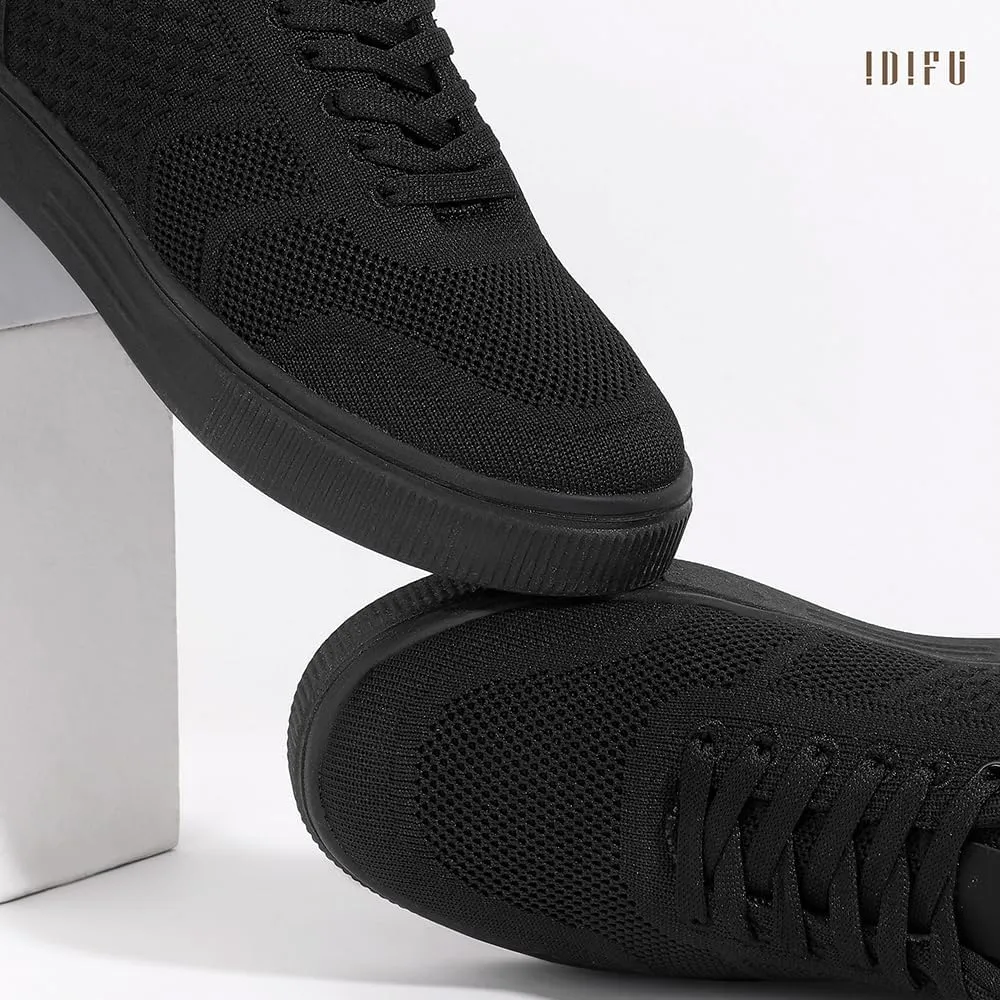 IDIFU Women's Fashion Sneakers Knit Lace Up Mesh Sneakers Ladies Casual Comfortable Dressy Trendy Tennis Shoes Spring Business Walking Work Office Travel Low Top Slide Slip On Flat Sneakers Shoes