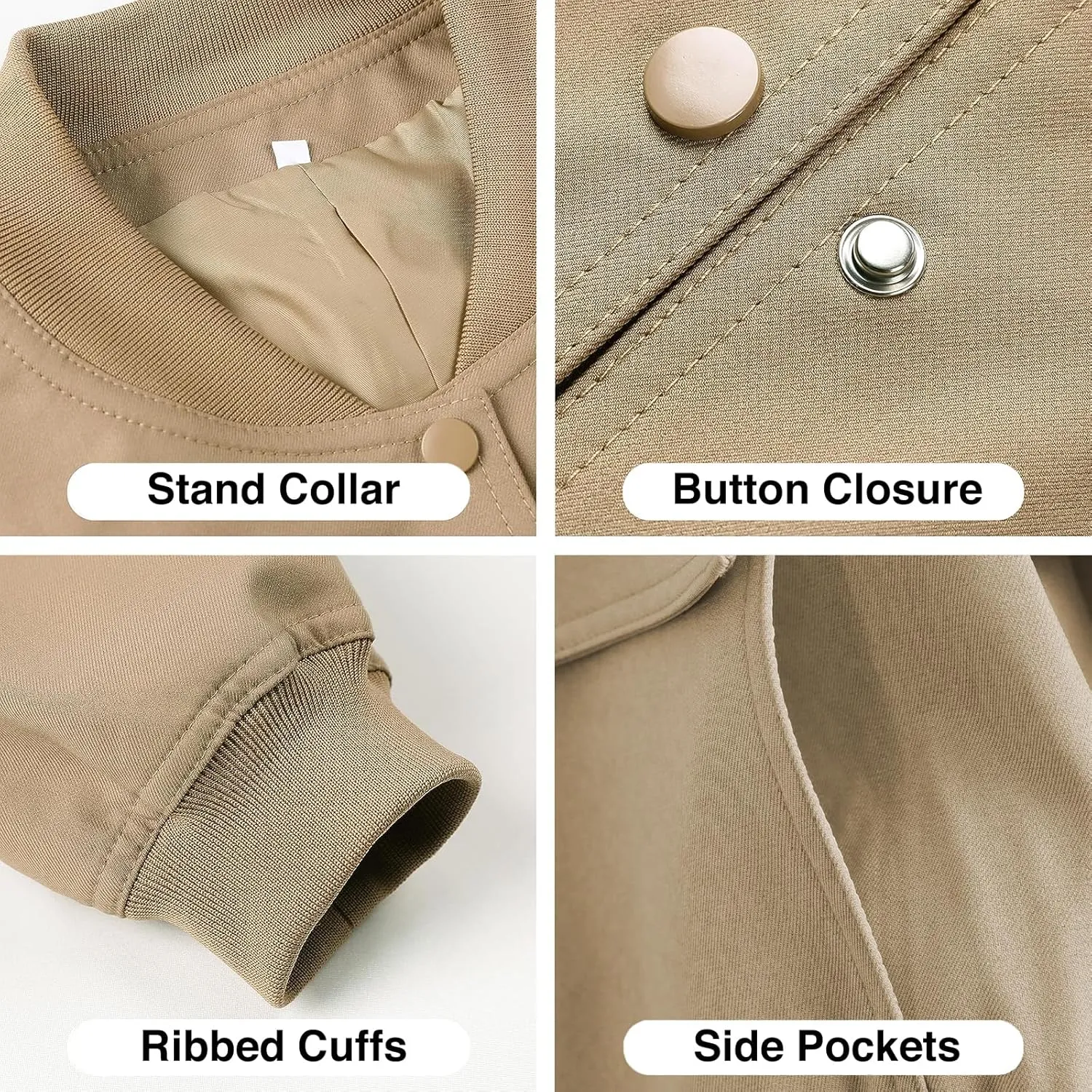 imbpceu Women Bomber Jacket Casual Long Sleeve Button Down Varsity Jackets with Pockets