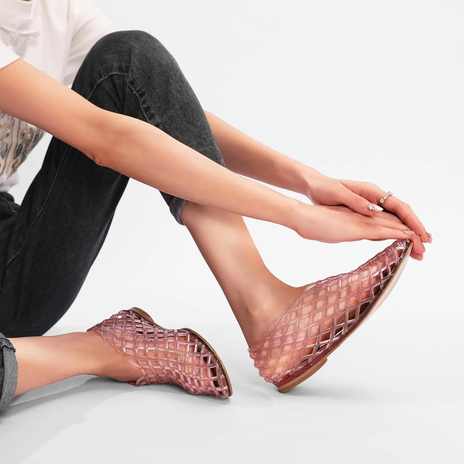 Jelly Mesh Ballet Flats - Comfortable Clear Jelly Shoes, Adult Women's Closed Toe Flats Sandals