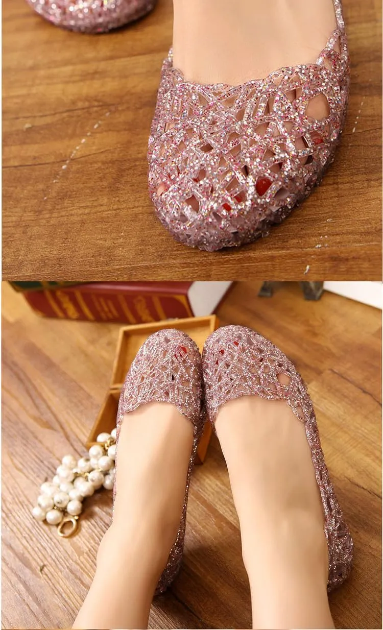 Jelly Mesh Ballet Flats for Women Clear Jelly Sandals Slip On Breathable Lightweight Running - Trendy No Slip Cute Causal Comfortable Walking Summer Beach Travel Cruise Vacation Standing All Day