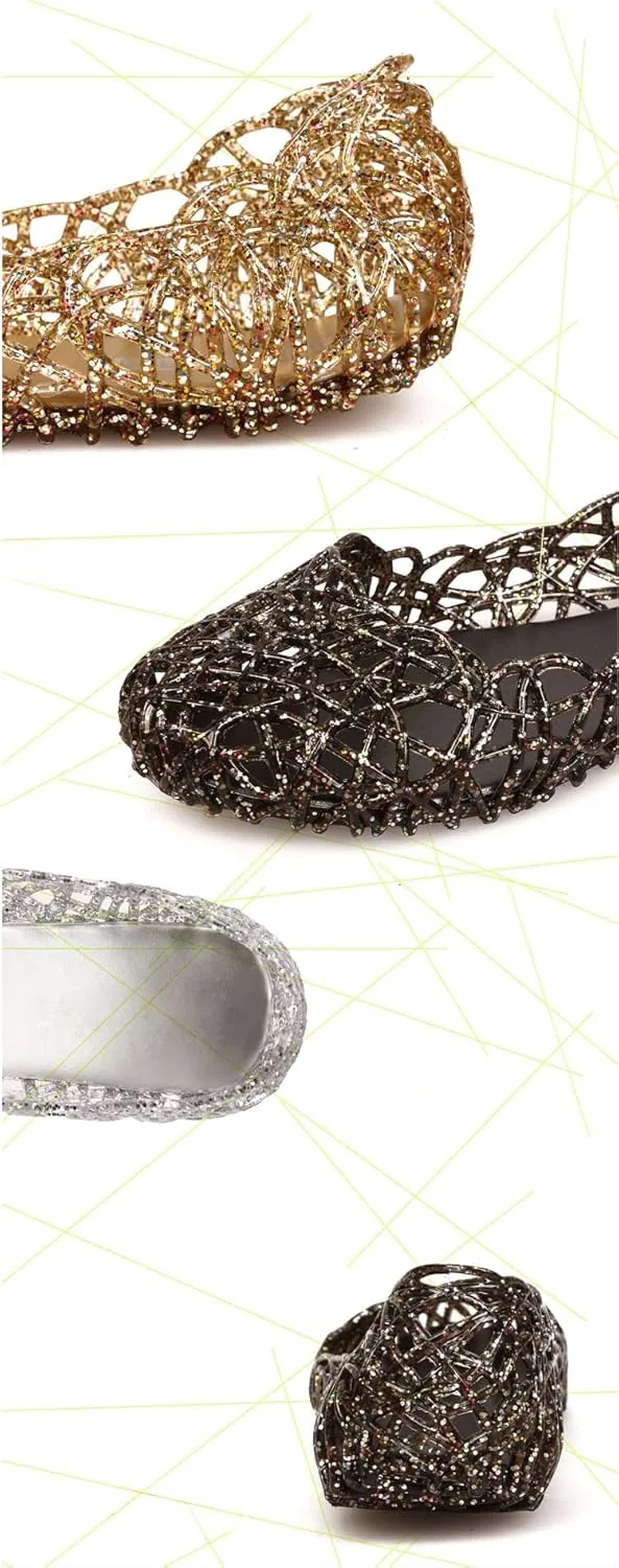 Jelly Mesh Ballet Flats for Women Clear Jelly Sandals Slip On Breathable Lightweight Running - Trendy No Slip Cute Causal Comfortable Walking Summer Beach Travel Cruise Vacation Standing All Day