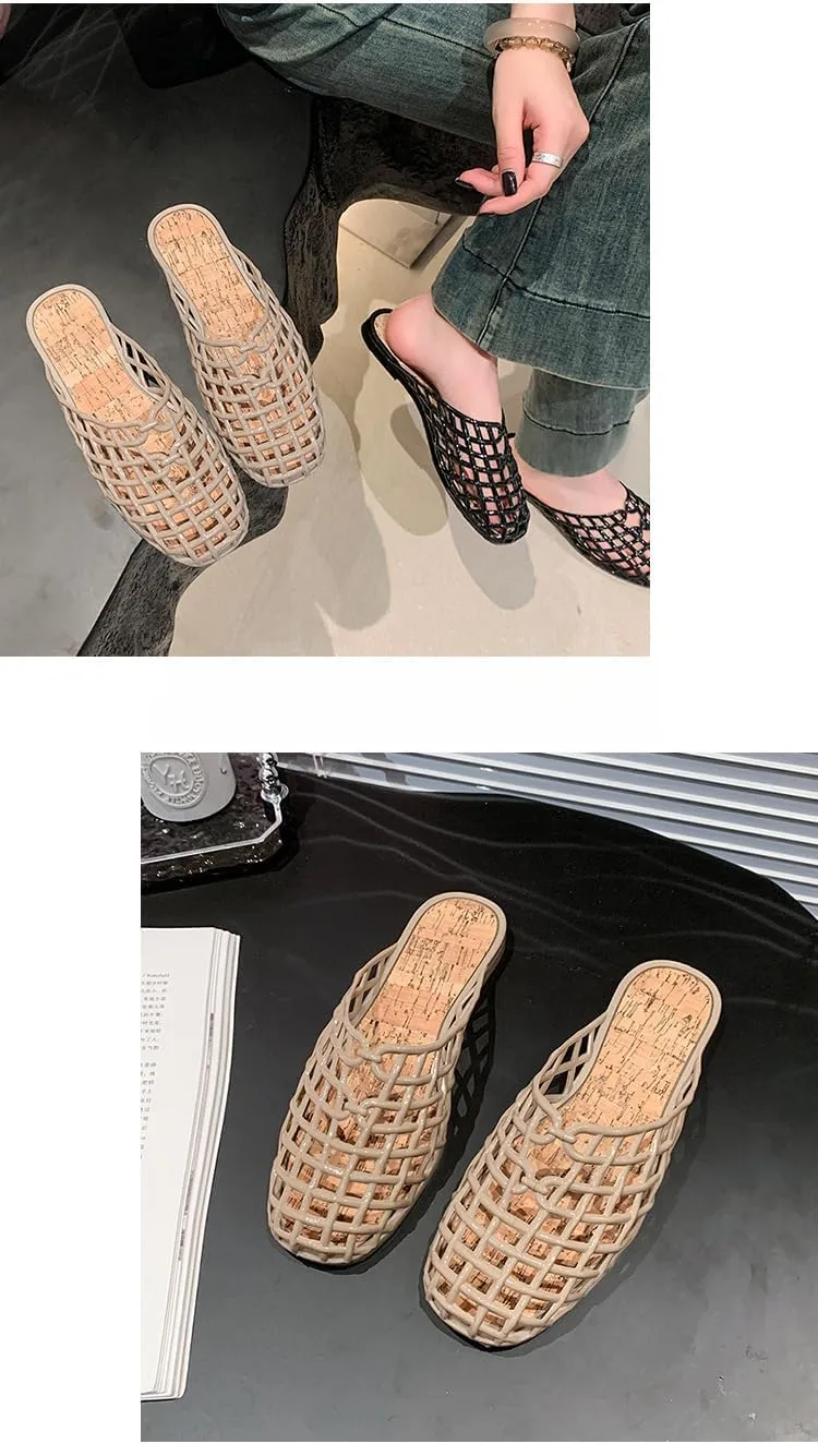 Jelly Mesh Ballet Flats for Women Clear Jelly Sandals Slip On Mule Breathable - Trendy No Slip Cute Causal Comfortable Walking Lightweight Running Beach Travel Cruise Vacation Standing All Day Summer