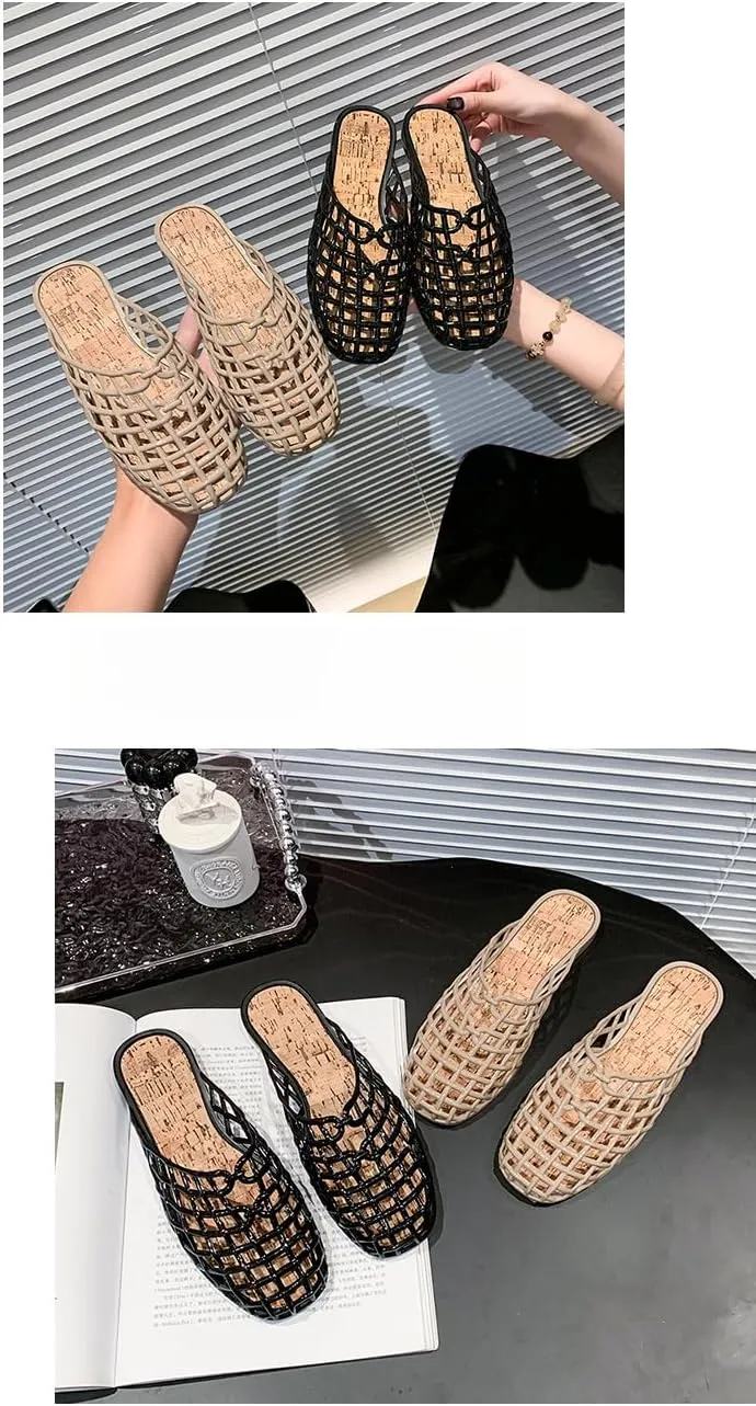 Jelly Mesh Ballet Flats for Women Clear Jelly Sandals Slip On Mule Breathable - Trendy No Slip Cute Causal Comfortable Walking Lightweight Running Beach Travel Cruise Vacation Standing All Day Summer